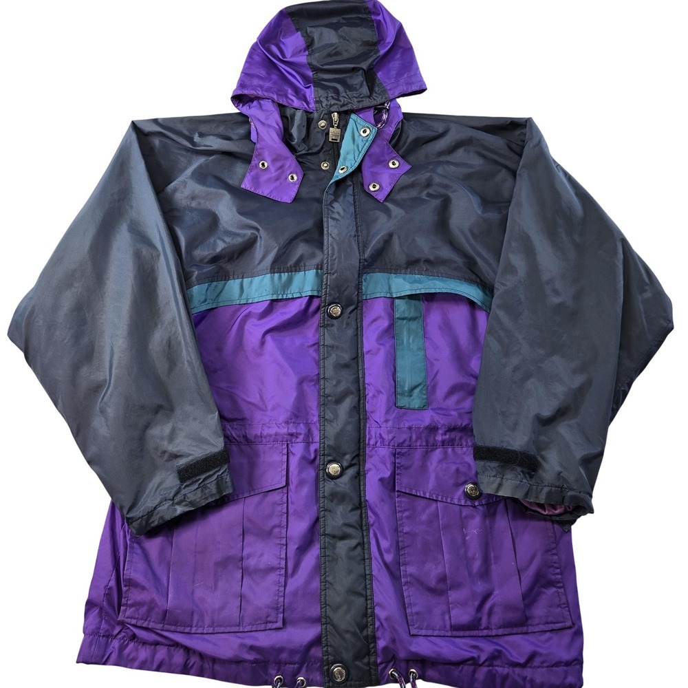 Helly Hansen Jacket Mens L Purple Parka Hooded Lined Pockets Zip Logo Fleece